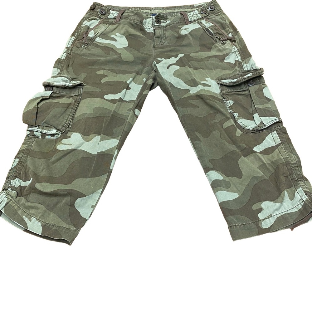 GAP Cargo Capris Womens 8 Camo Green Cotton Utility Pockets Y2K